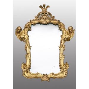 Antique Mirror In Gilded And Carved Wood. Rome 18th Century.