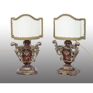 Paire De Lampes Anciennes Louis XIV Rome XVIIIe Siècle.