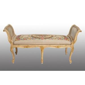 Antique Liberty Bench In Lacquered And Gilded Wood. Period Early 20th Century.