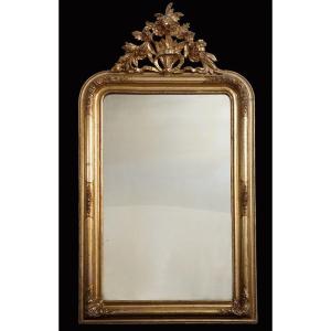 Antique French Mirror In Golden And Carved Wood. Period 19th Century.