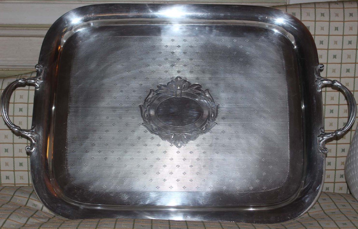 Silver Metal Serving Tray (art Nouveau Period)-photo-4