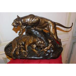 Clovis, Edmond Masson (family Of Bronze Tigers Circa 1880)