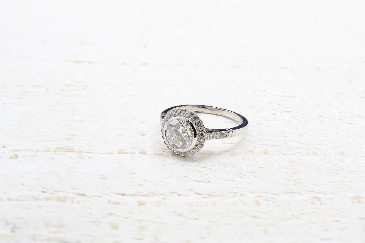 Bague Diamant Entourage Vintage En Platine-photo-4