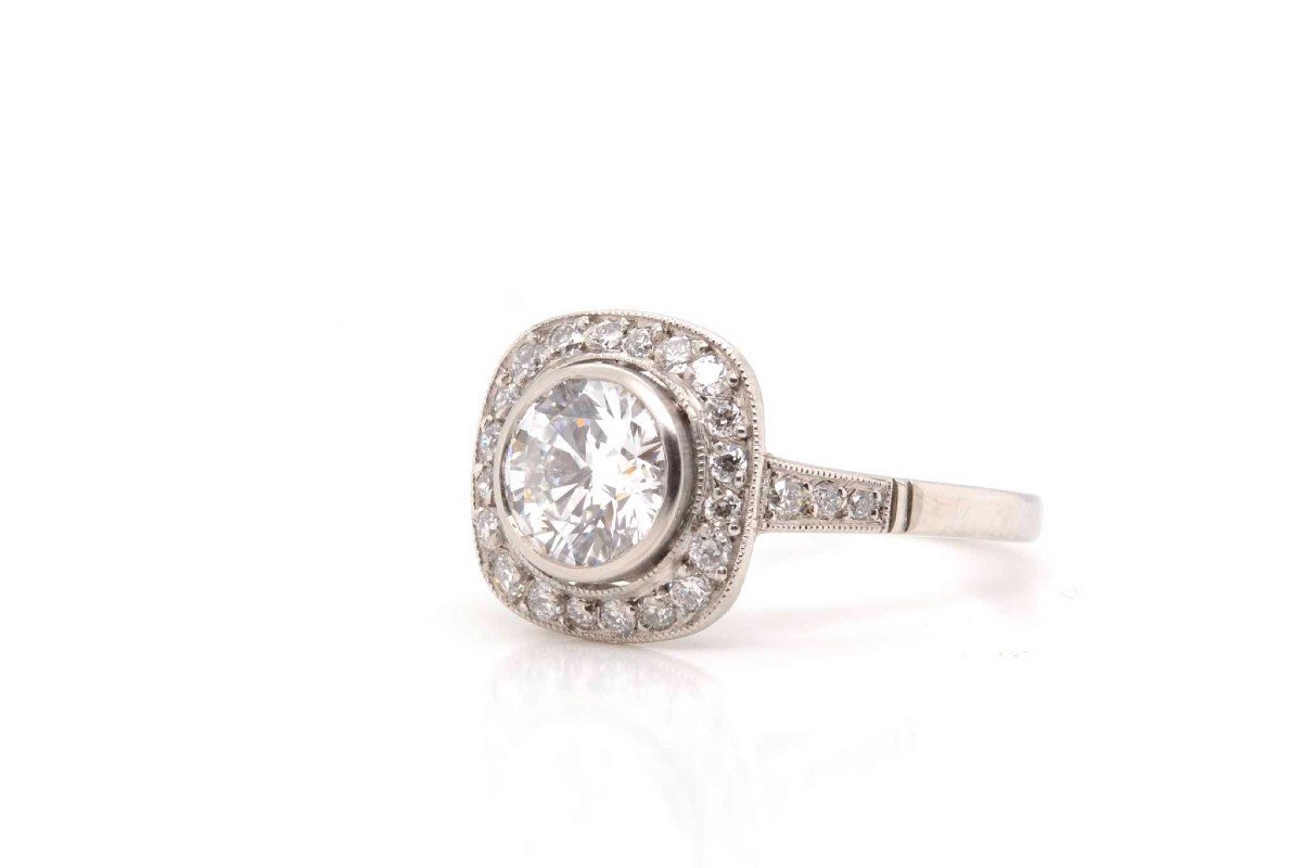 Bague Coussin Diamant De 0,97 Carat D/vs1 En Platine