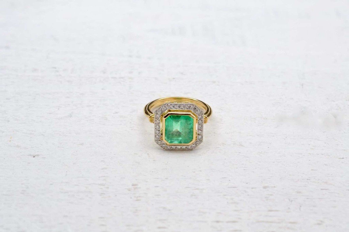 Hexagonal Emerald And Diamond Ring-photo-2
