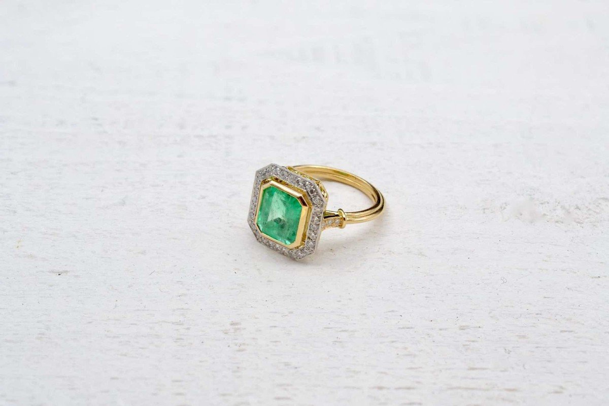 Hexagonal Emerald And Diamond Ring-photo-4