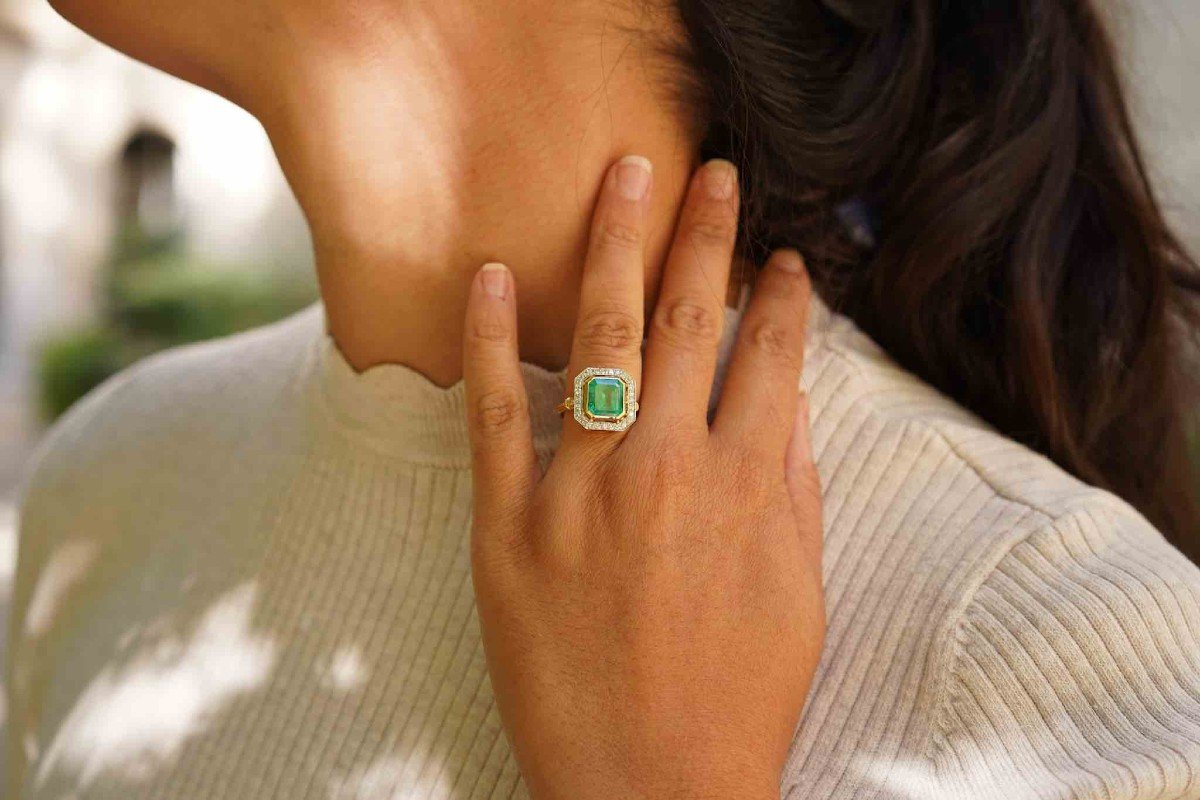 Hexagonal Emerald And Diamond Ring-photo-1