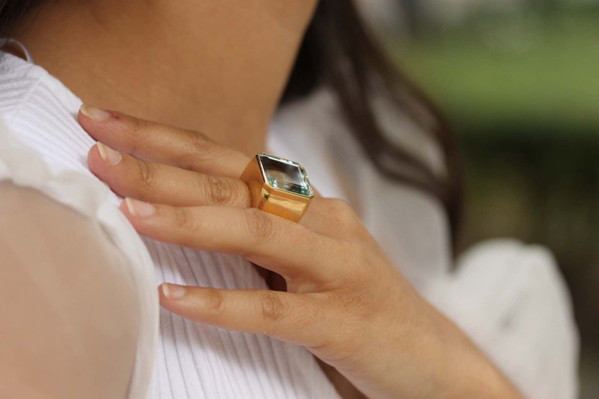 Bague Aigue-marine En Or Jaune 18k-photo-1