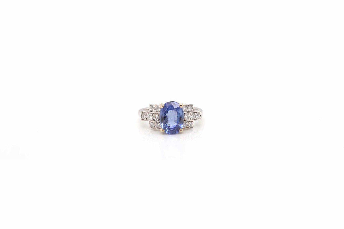 Ceylon Sapphire And Diamond Ring In 18k White Gold-photo-2