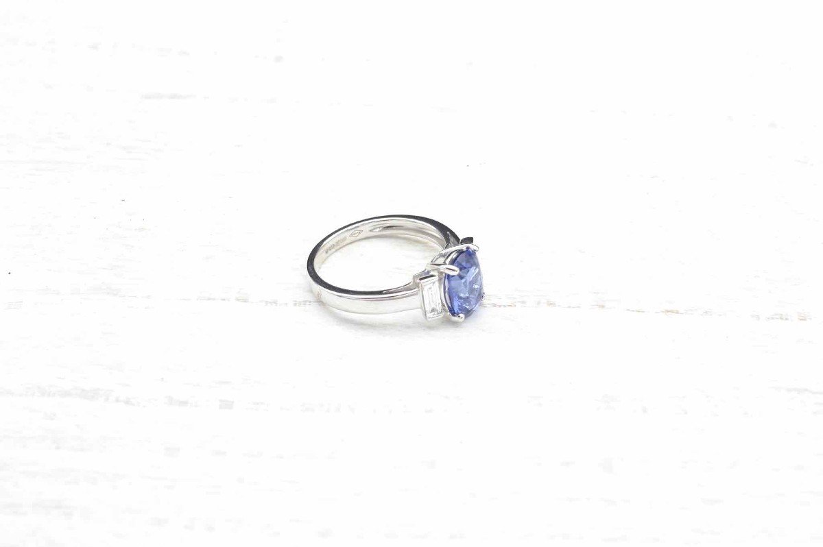 Bague Saphir Et Diamants Baguettes En Or Blanc 18k-photo-3