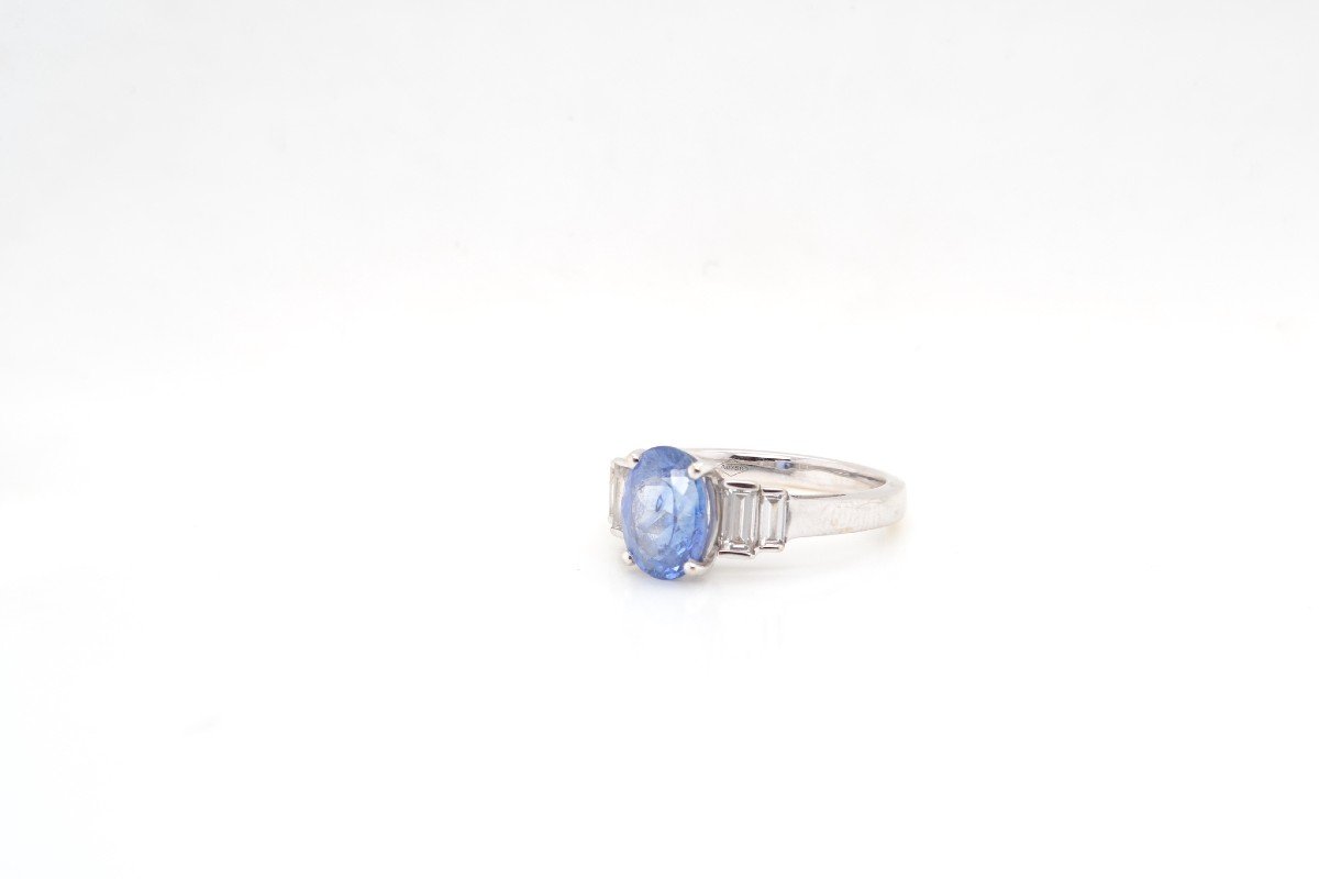 Ceylon Sapphire And Baguette Diamond Ring-photo-4