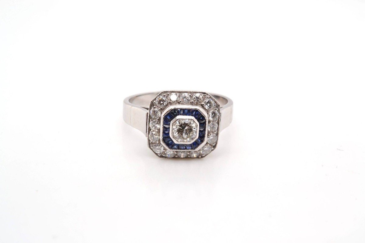 Calibrated Diamonds And Sapphires Ring In Gold And Platinum-photo-2