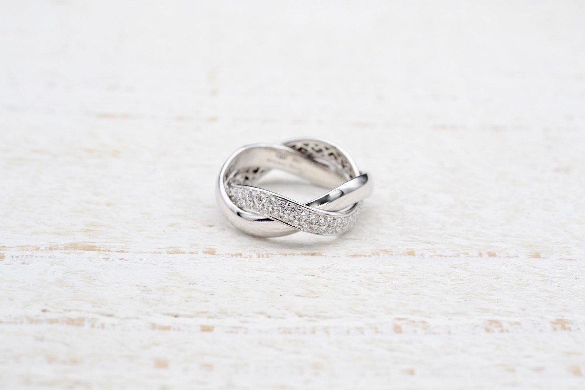 Poiray “braid” Diamond Ring In 18k White Gold-photo-3