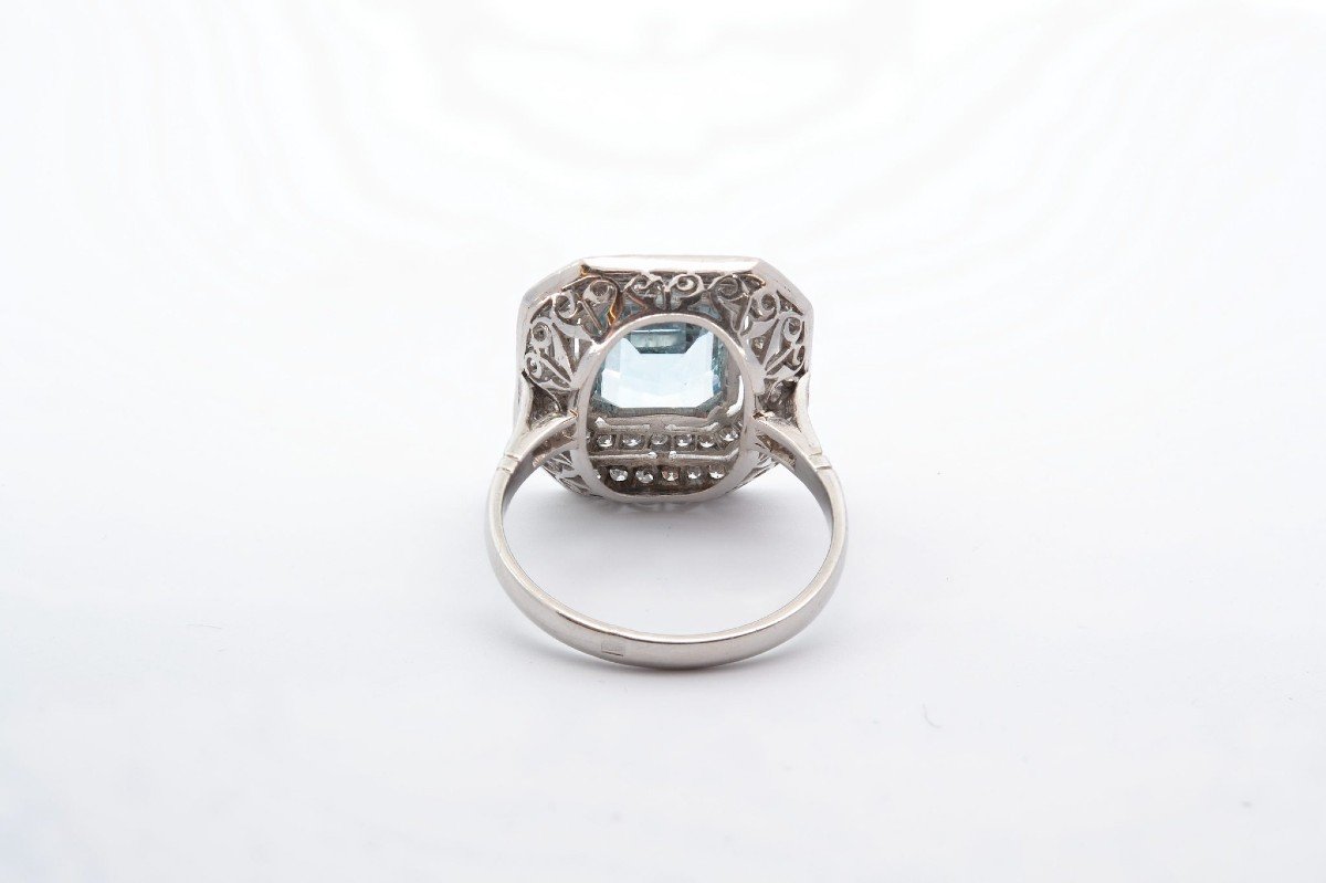 Bague Aigue Marine Double Entourage Diamants-photo-1