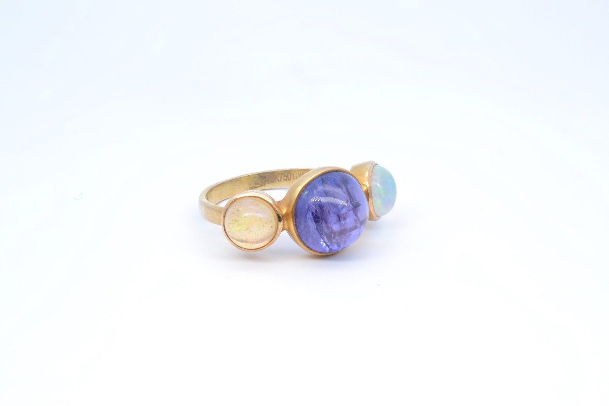 Opals And Tanzanite Ring In 18k Gold-photo-3