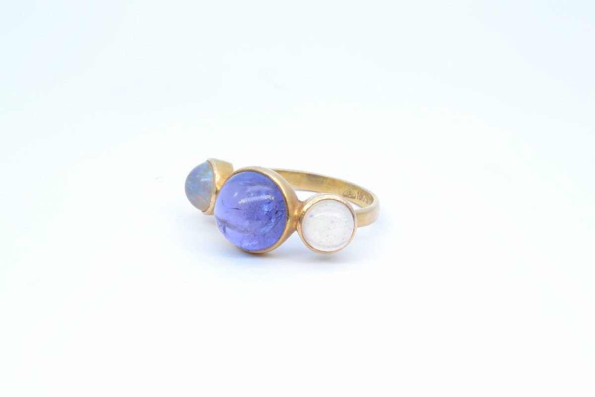 Opals And Tanzanite Ring In 18k Gold-photo-4