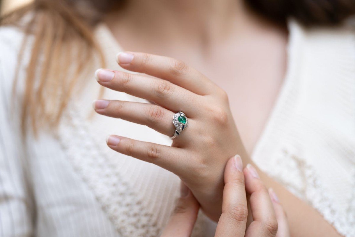 Emerald Ring Diamonds In Platinum-photo-2