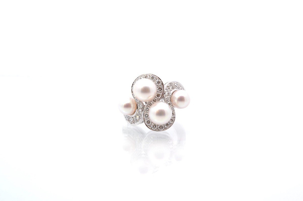 Bague Perles Et Diamants En Or 18k-photo-2