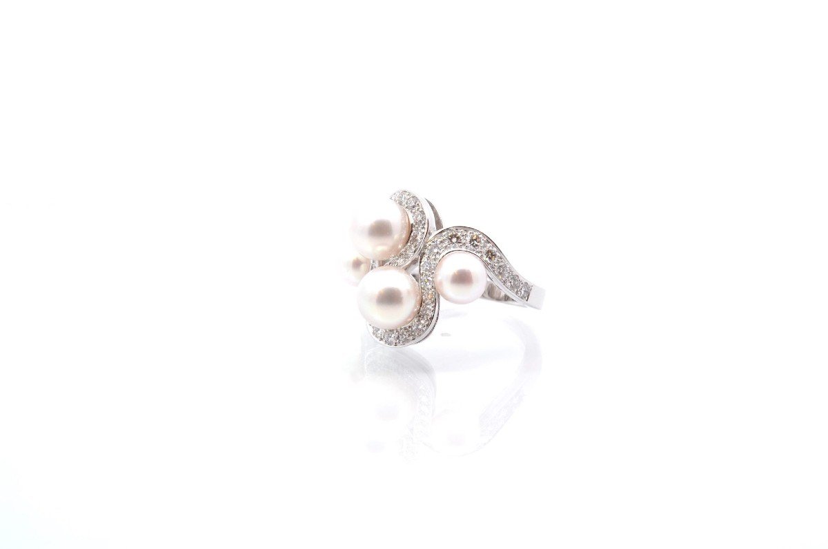 Bague Perles Et Diamants En Or 18k-photo-4