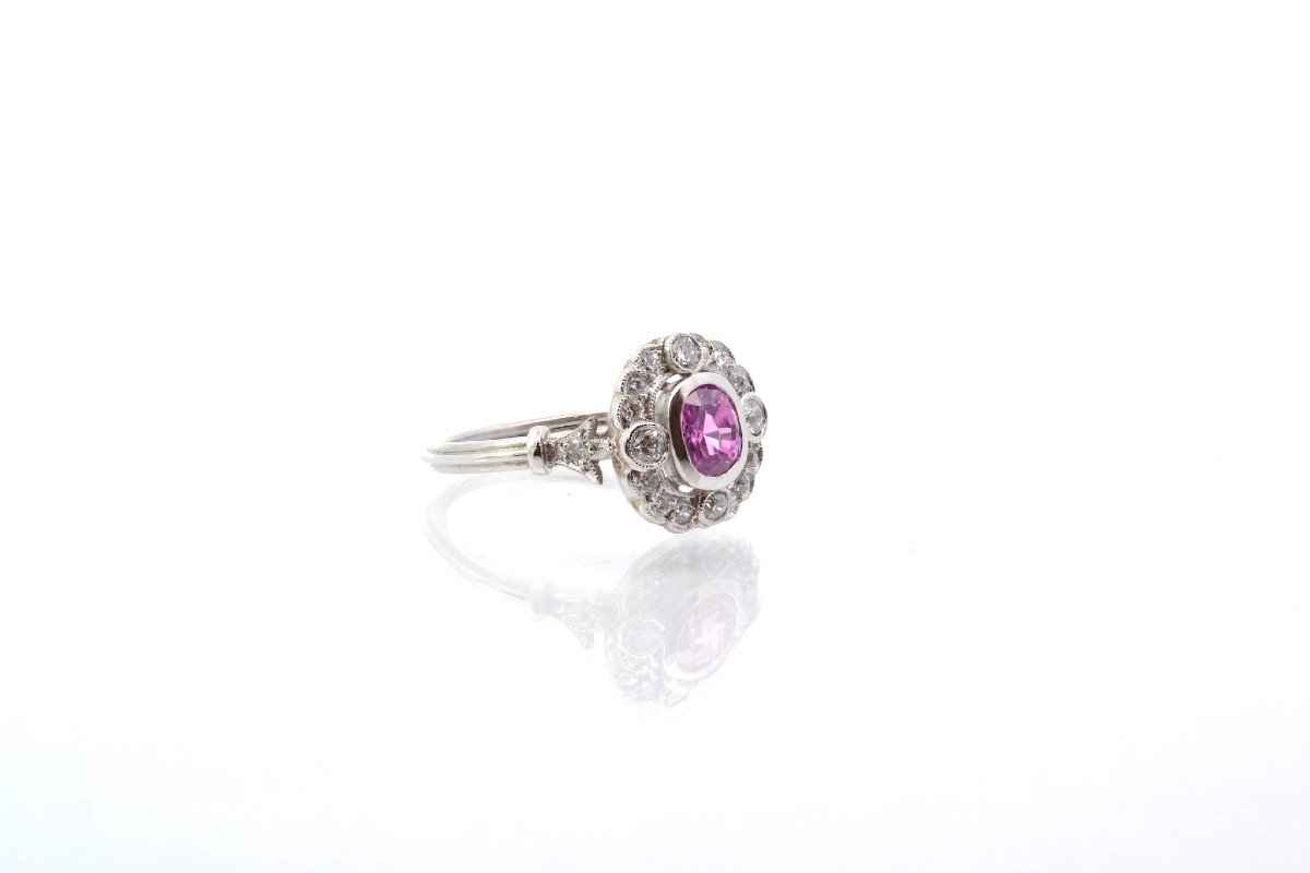 Bague Saphir Rose Et Diamants En Platine-photo-3