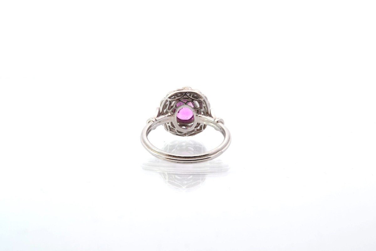 Bague Saphir Rose Et Diamants En Platine-photo-1