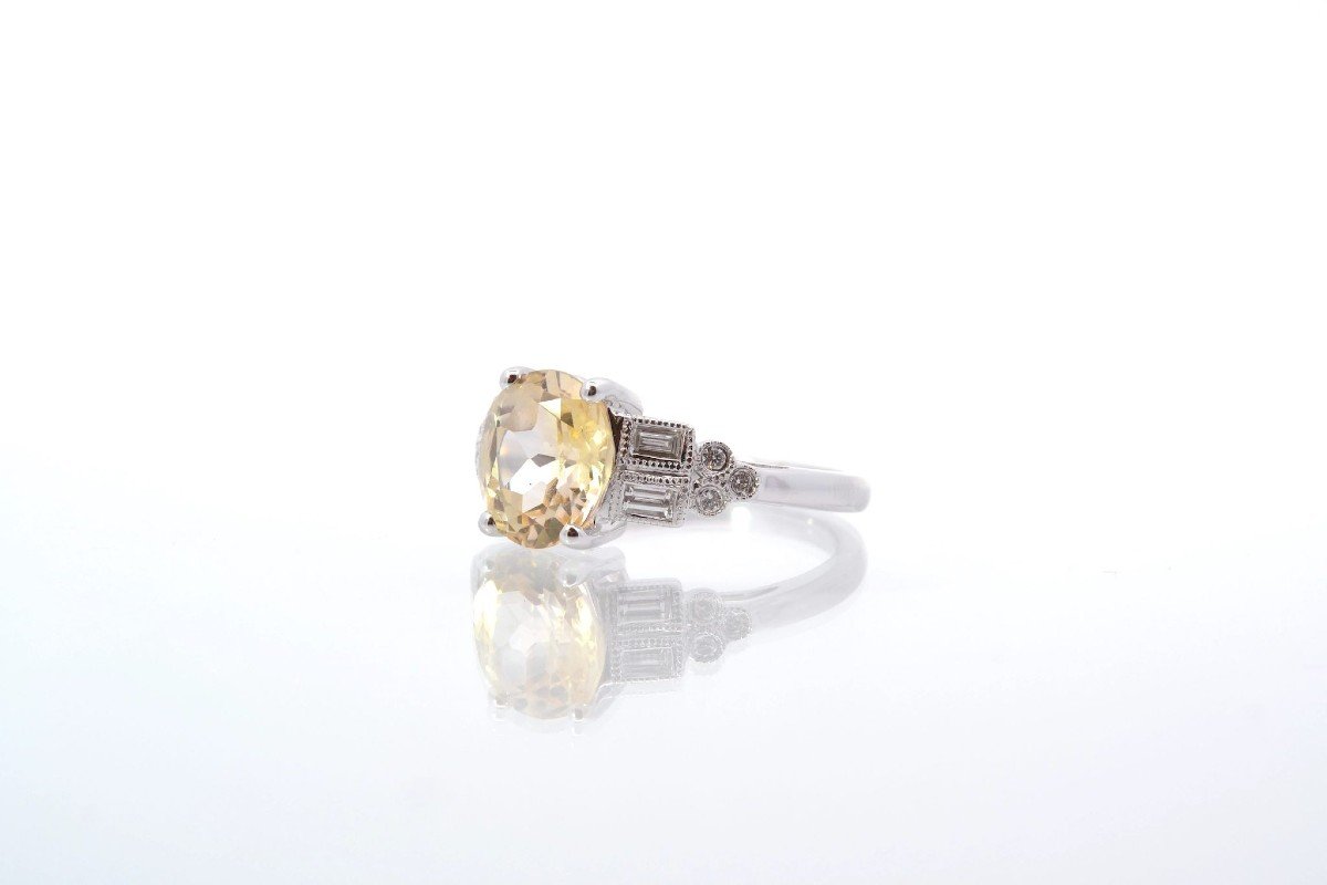 Bague Vintage Saphir Jaune Et Diamants-photo-4