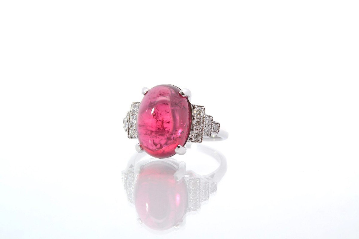 Used Ring Set With An 8.45ct Cabochon Tourmaline-photo-4