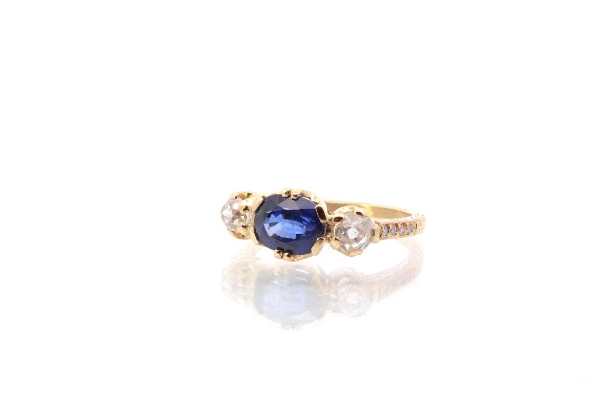 Vintage Sapphire And Diamond Ring In 18k Gold-photo-4