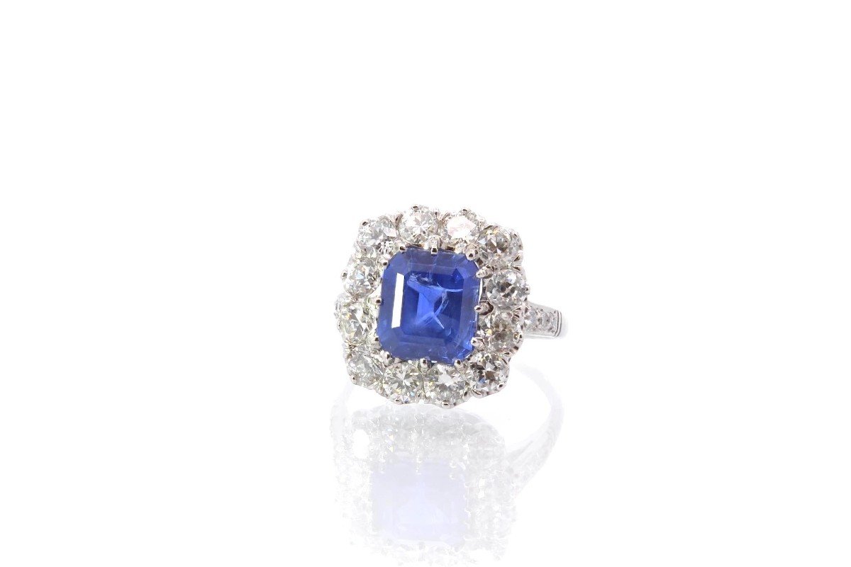 Natural Unheated Sapphire And Diamond Ring In Platinum-photo-4