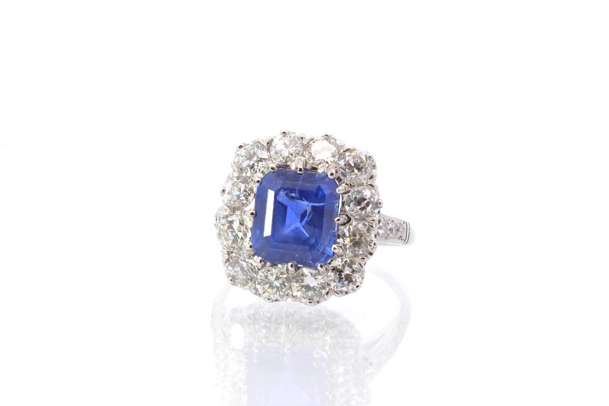 Natural Unheated Sapphire And Diamond Ring In Platinum