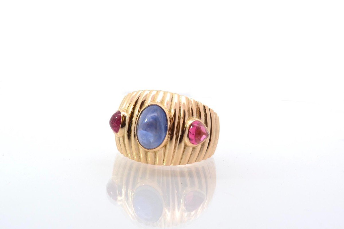 Sapphire And Tourmaline Cabochon Ring In Gold-photo-4
