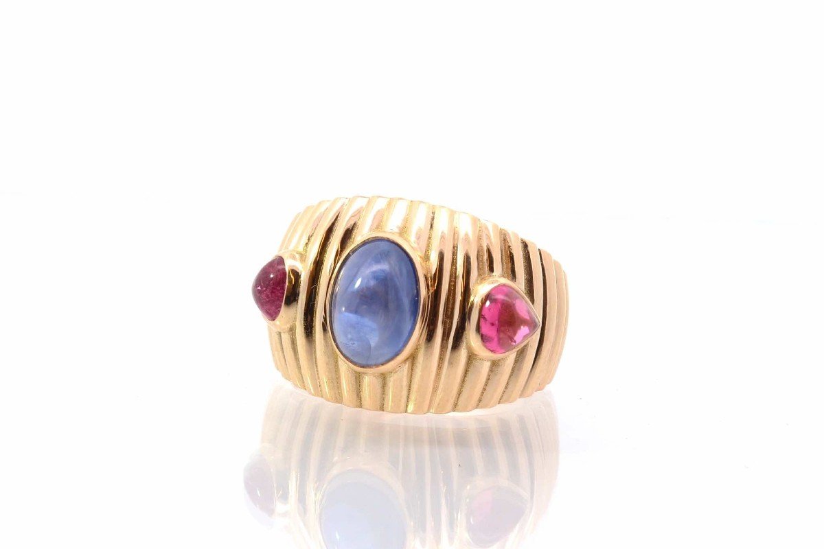 Sapphire And Tourmaline Cabochon Ring In Gold