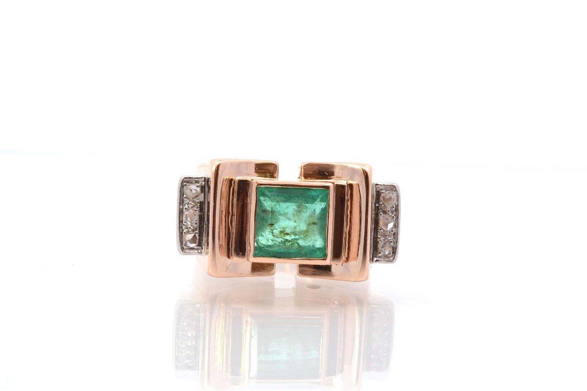 Old Emerald And Diamond Ring In Gold-photo-2