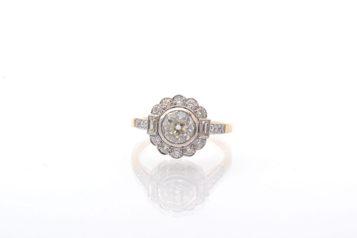 Bague Vintage Diamant 1,05 Cts J/si1 En Or Et Platine-photo-2