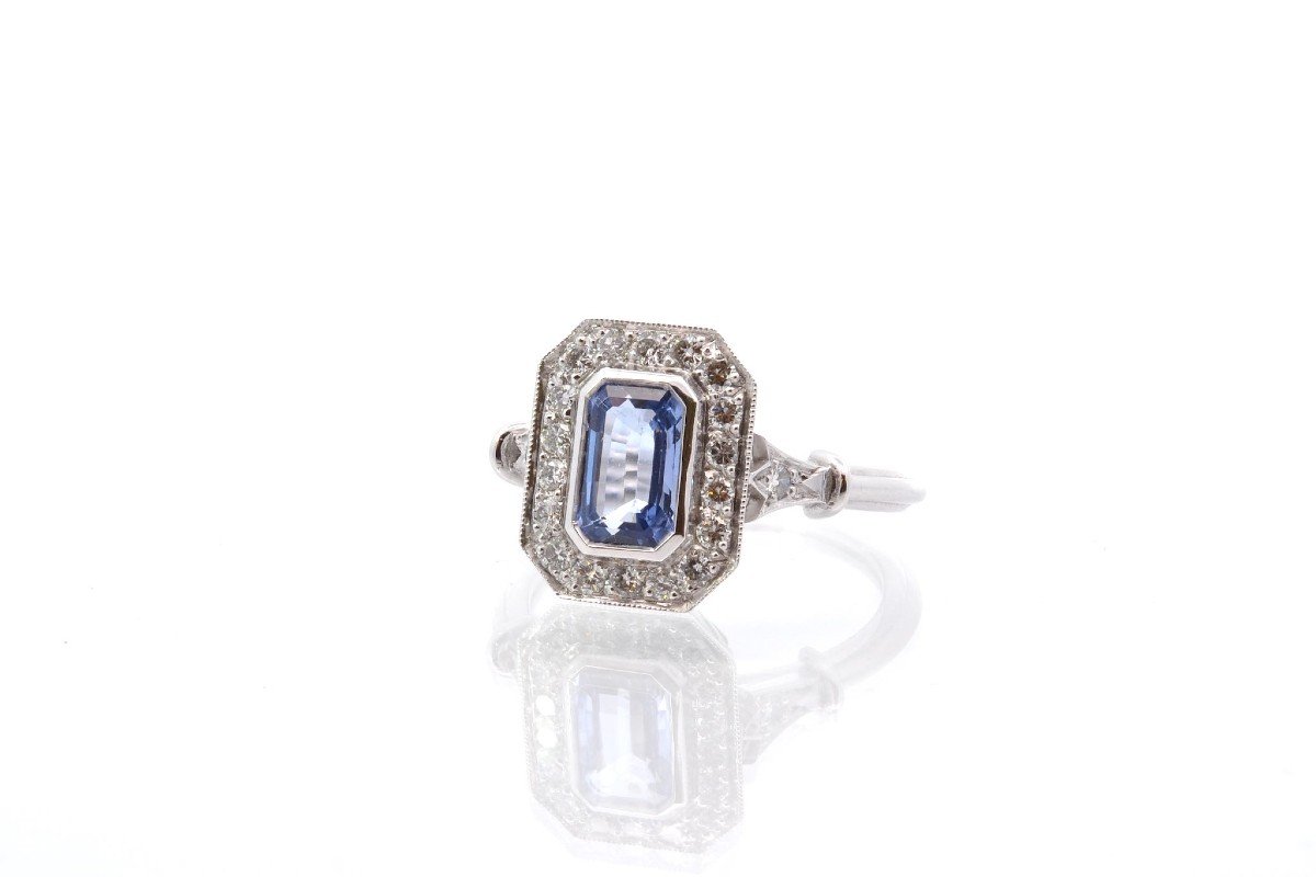 Bague Saphir De 1,42 Cts Et Diamants En Platine-photo-4