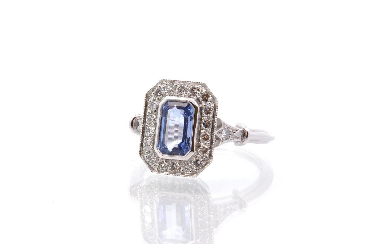 Bague Saphir De 1,42 Cts Et Diamants En Platine