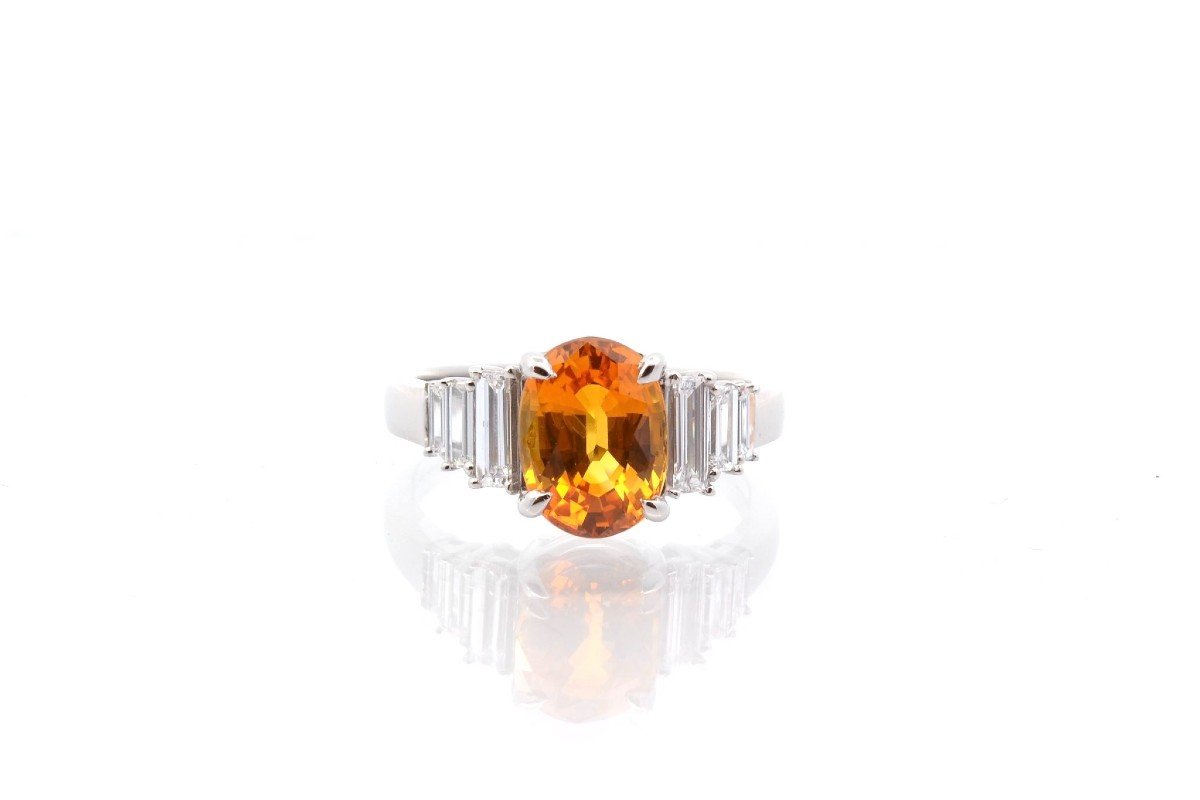 Yellow Sapphire And Diamond Ring In Platinum-photo-2