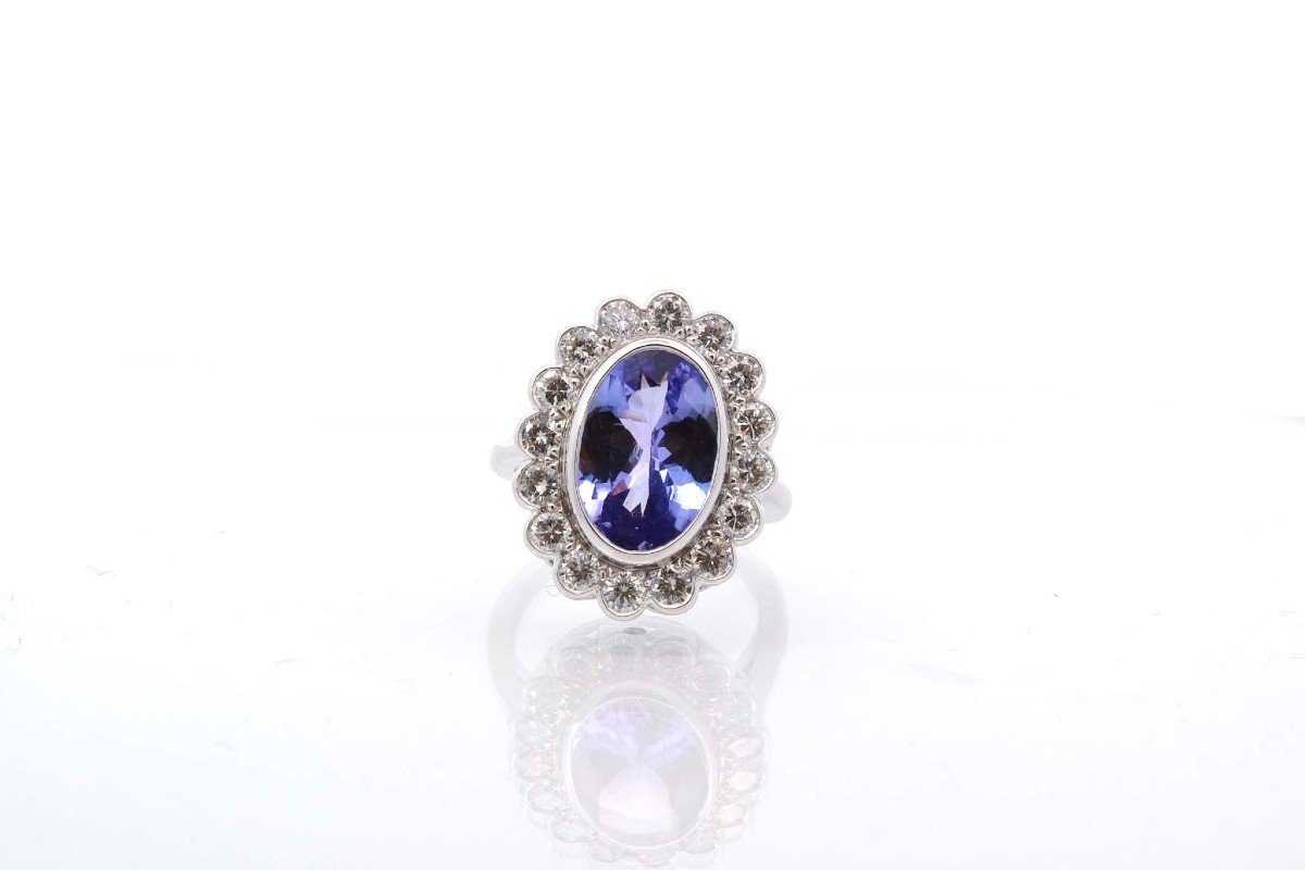 Bague Vintage Tanzanite Et Diamants En Platine-photo-2