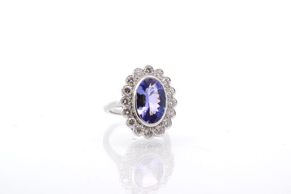 Bague Vintage Tanzanite Et Diamants En Platine-photo-3