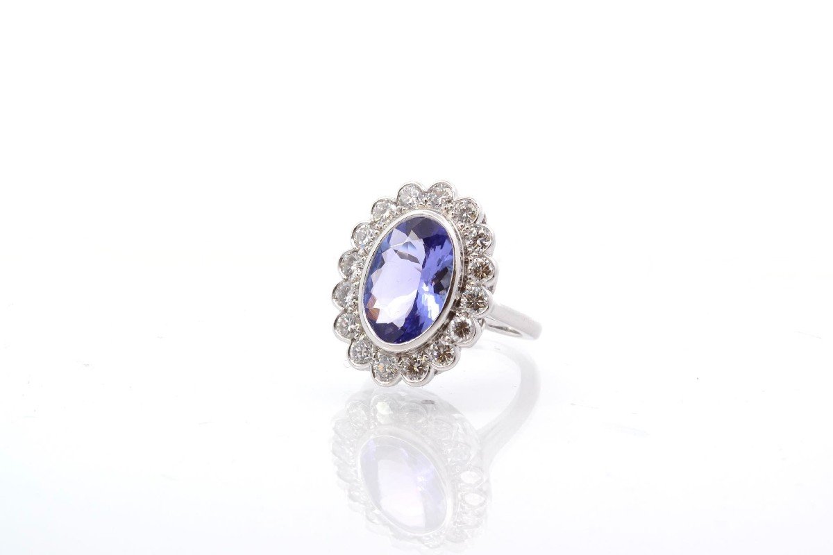 Bague Vintage Tanzanite Et Diamants En Platine-photo-4