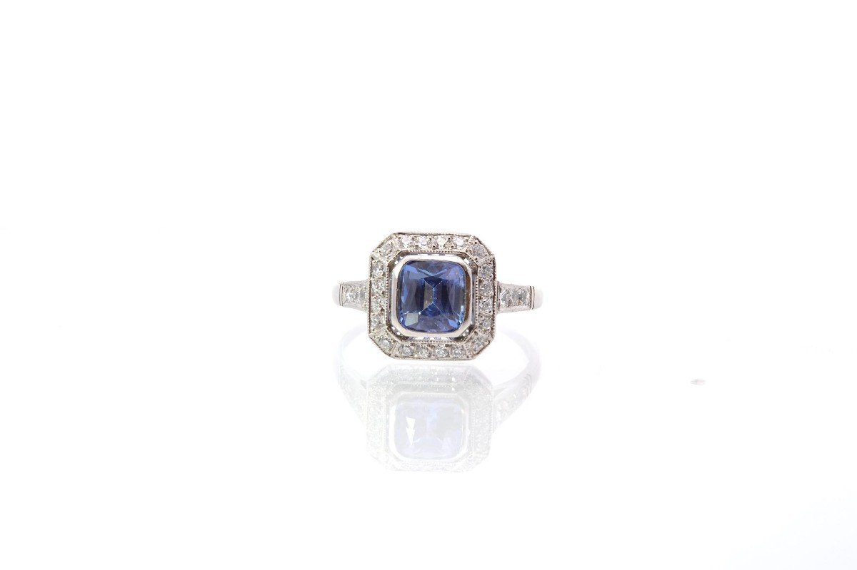 Vintage Art Deco Sapphire And Diamond Ring-photo-2