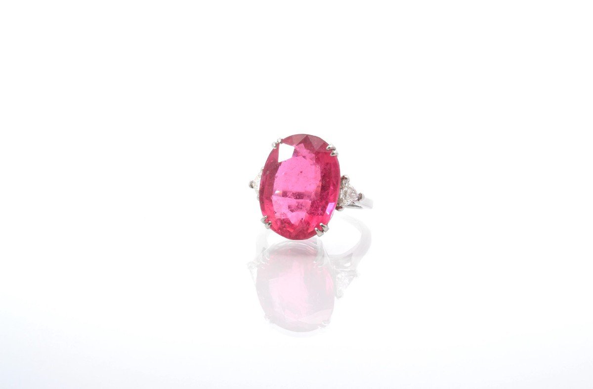 Bague Tourmaline Rose Et Diamant Triangle-photo-4