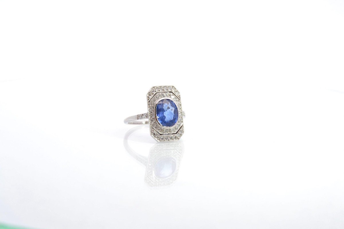 Art Deco Sapphire And Diamond Ring In Platinum-photo-3