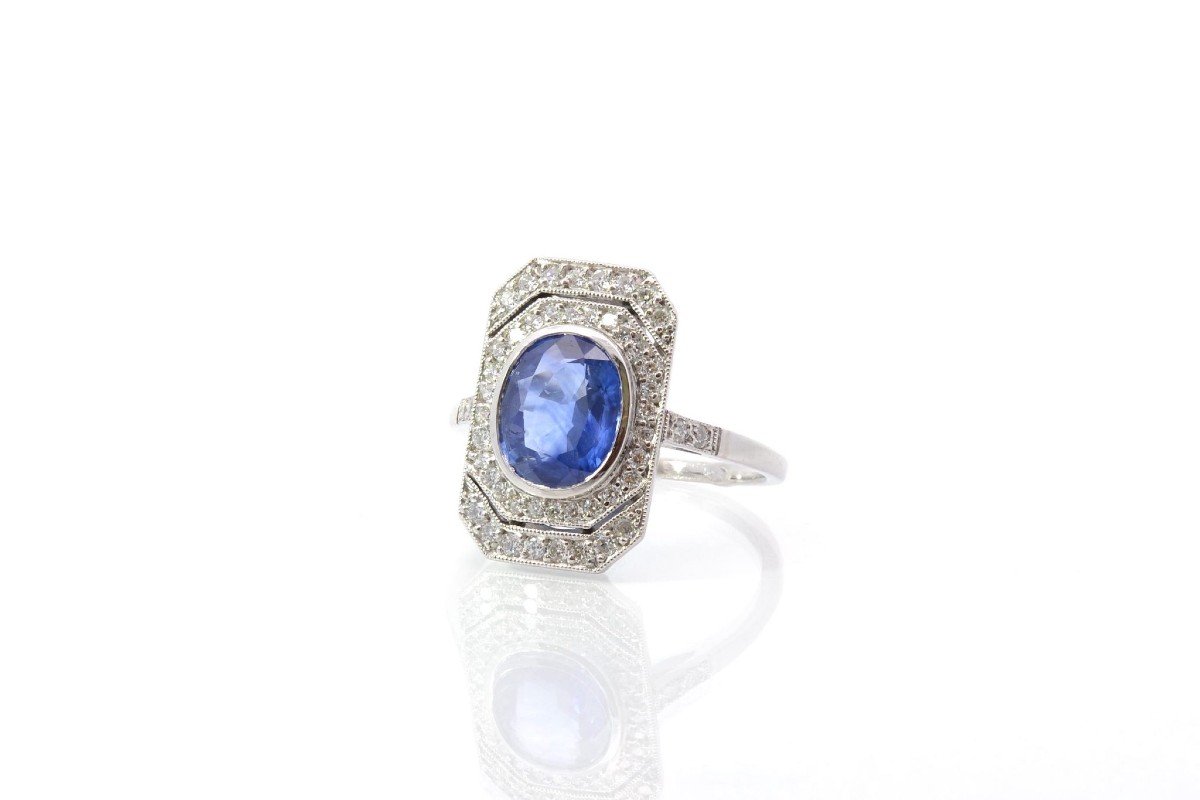 Art Deco Sapphire And Diamond Ring In Platinum