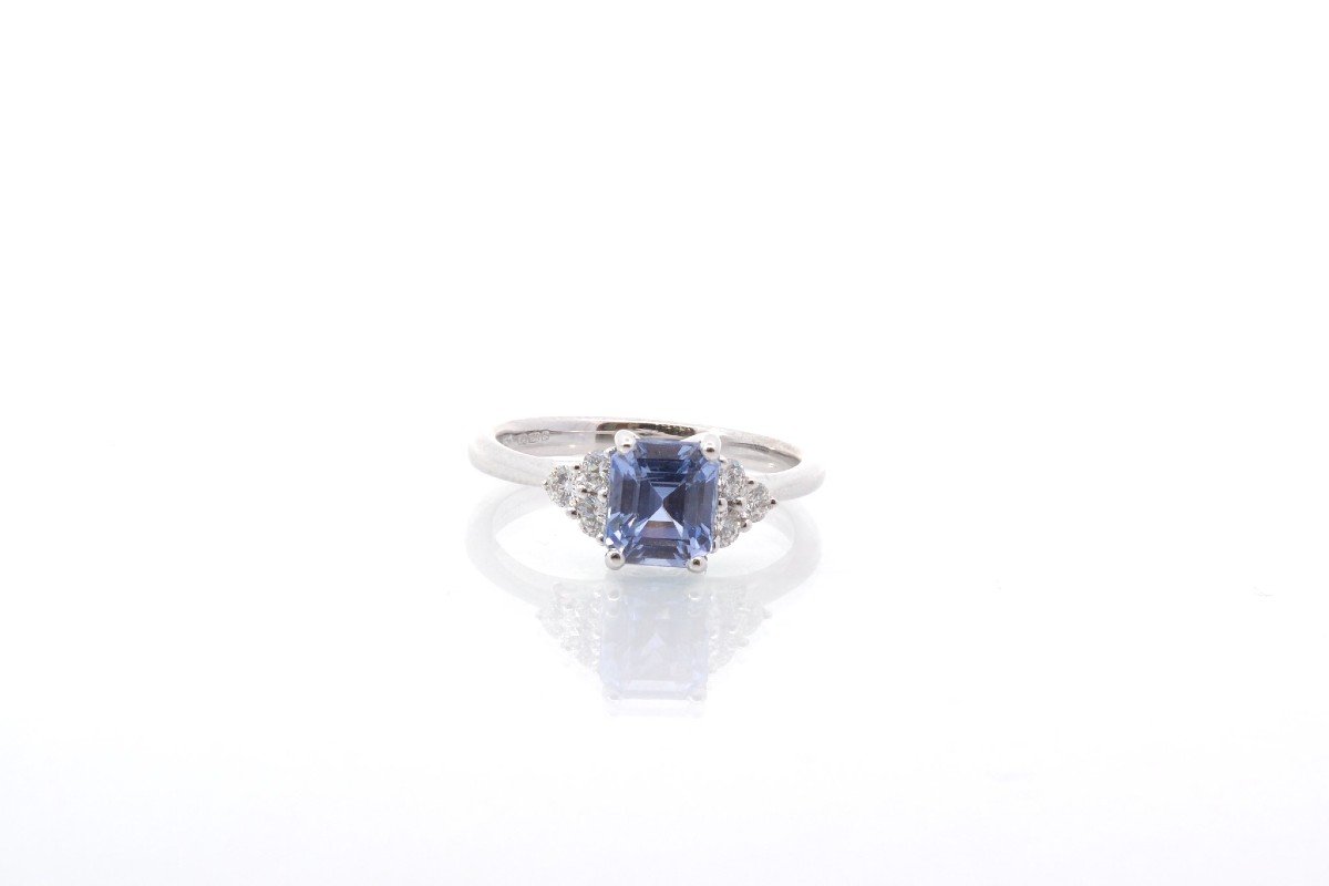 1.58 Cts Sapphire And Diamond Ring In 18k White Gold-photo-2