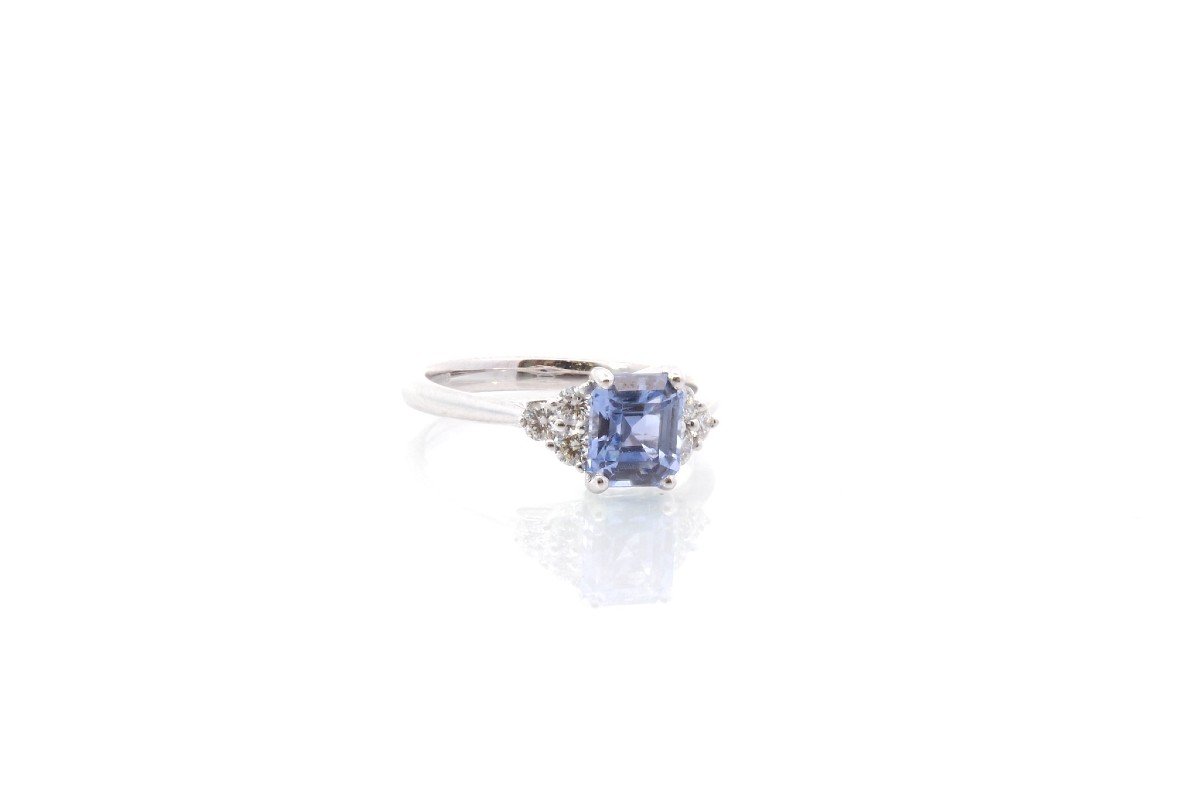 1.58 Cts Sapphire And Diamond Ring In 18k White Gold-photo-3