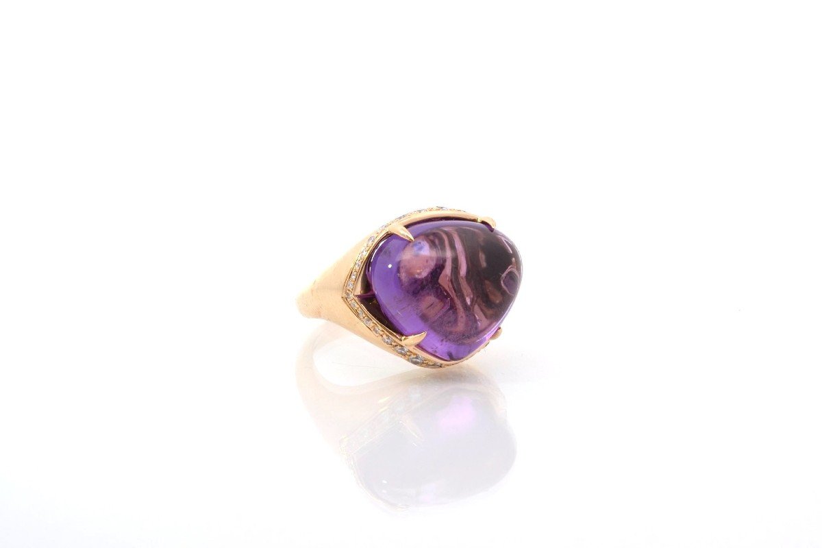 Bulgari Sassi Amethyst And Diamond Ring In 18k Gold-photo-3