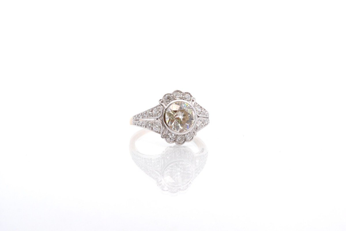 Bague Diamant 1,77 Cts J/vs2 En Or 18k Et Platine-photo-3