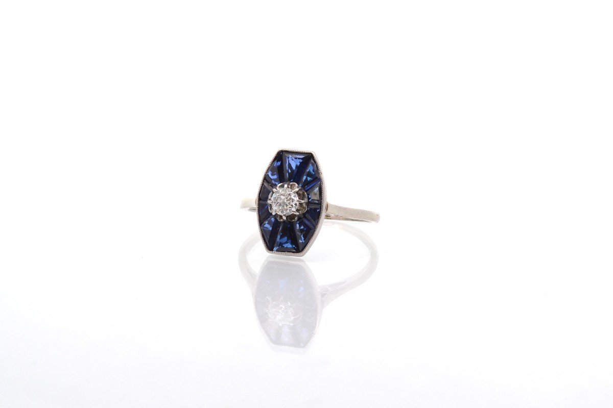 Art Deco Diamond And Synthetic Sapphire Ring-photo-4