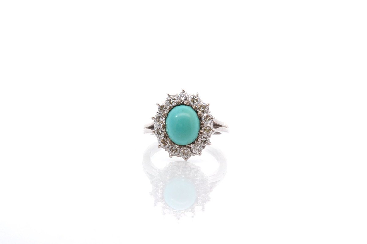 Vintage Turquoise And Diamond Ring In Platinum-photo-2